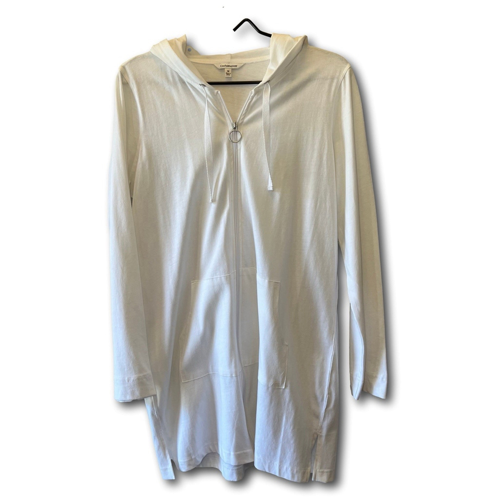 Croft & Barrow Hoodie Full Zip Coverup Long Sleeve Pockets White Woman’s Size M